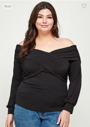 30 OS-A {Fantastic Beauty} Black Off Shoulder Wrap Top PLUS SIZE XL 2X 3X