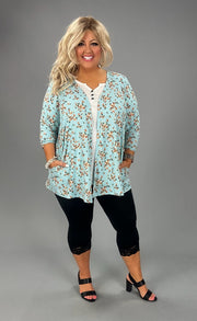 SALE!! 49 OT-B {Raise Your Standard} Aqua Floral Ribbed Cardigan PLUS SIZE 1X 2X 3X 4X 5X 6X