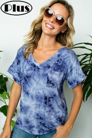 95 PSS-H {Come For It} Navy Tie Dye Top w/Pocket PLUS SIZE 1X 2X 3X