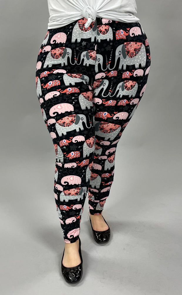 LEG-30 {Marching Elephants}  Elephant Print Leggings EXTENDED PLUS SIZE 3X/5X