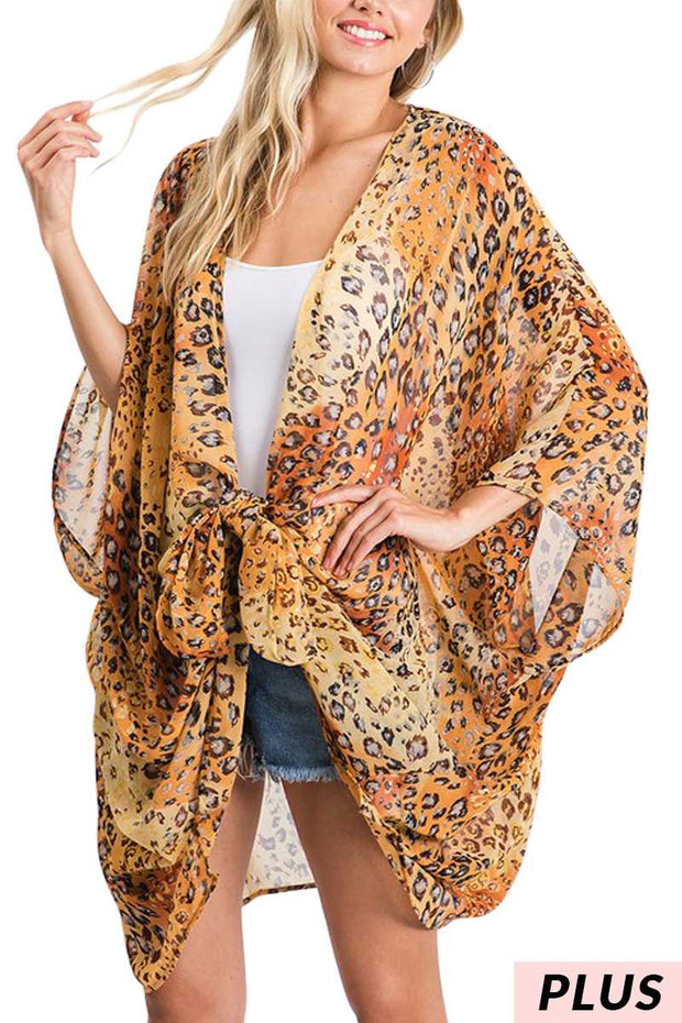 SALE!!  OT-Z {Basic Instincts} Gold/Rust Sheer Leopard Cardigan PLUS SIZE 1X 2X 3X