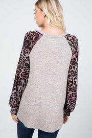 28 CP {Feminine Wild} Mocha/Pink Leopard Print Top PLUS SIZE XL 2X 3X