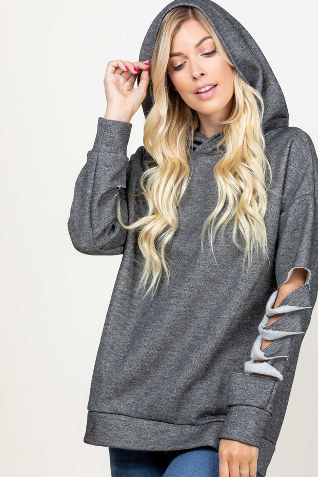 SALE!  23 HD-H {Stuck In My Ways} Grey Cut Sleeve Hoodie  PLUS SIZE XL 2X 3X