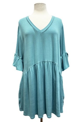 76 SSS-S {My Gift To You} Dusty Mint V-Neck Babydoll Top EXTENDED PLUS SIZE 3X 4X 5X