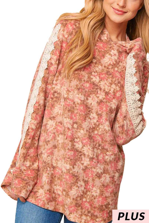 31  HD-B {Wildflower Fantasy} Mauve/Rust Hoodie Sleeve Detail PLUS SIZE 1X 2X 3X