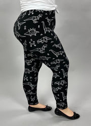 LEG-80 {Dino} Black Dinosaur Print Leggings EXTENDED PLUS SIZE 3X/5X