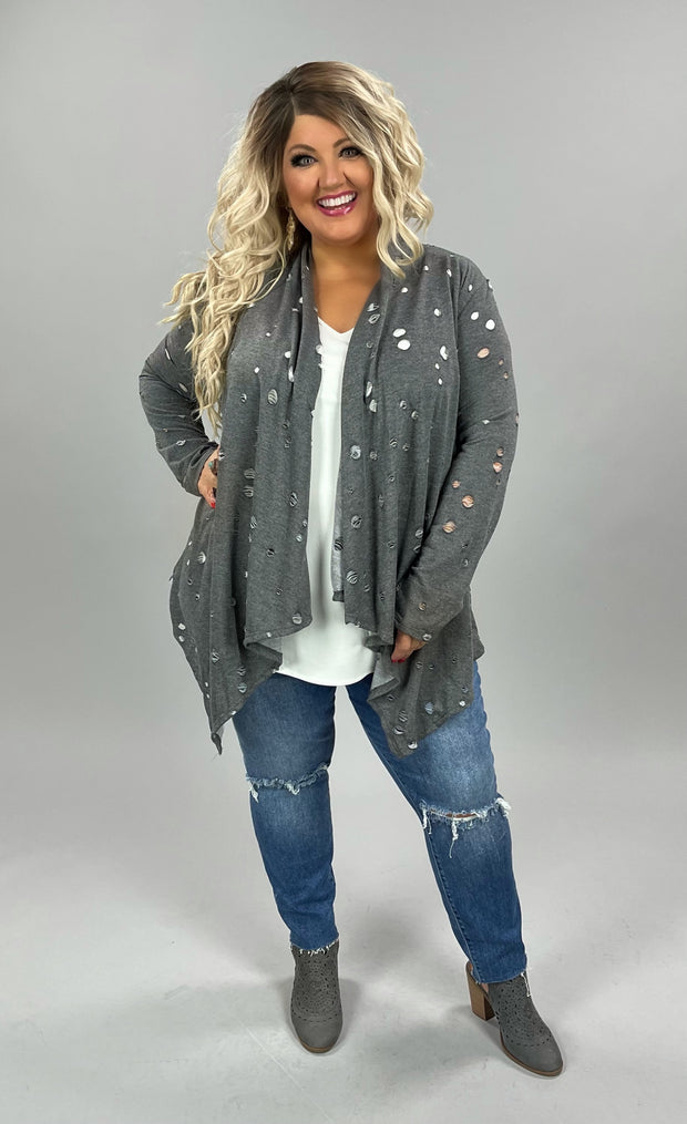 34 OT-Q {Trending Up} Gray Holy Cardigan  PLUS SIZE 1X 2X  3X