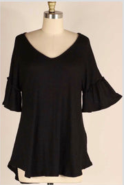 SALE!! 49 SSS-A {Forever Fling} Black Waffle Knit Bell Sleeve Top PLUS SIZE XL 2X 3X