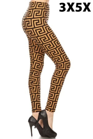 BT-99 {Clear To Move On} Mocha Meander Print Leggings EXTENDED PLUS SIZE 3X/5X