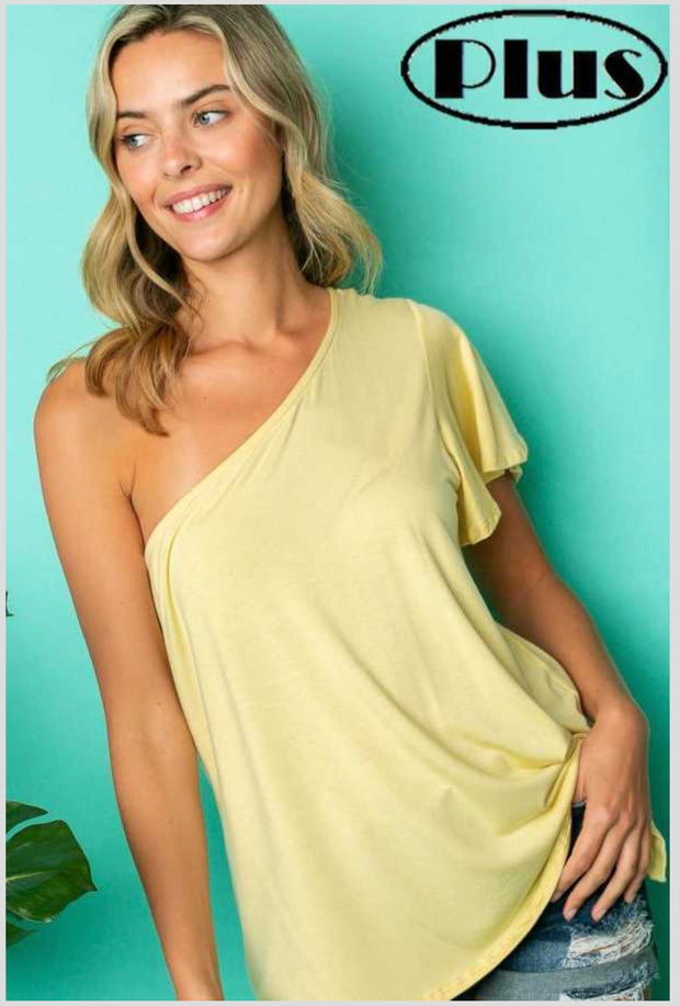 80 OS-B {Hang Loose} YELLOW Tunic W/One Shoulder PLUS SIZE 1X 2X 3X