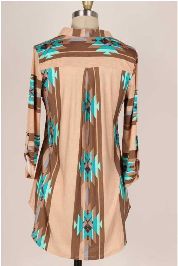 SALE!! 31 PQ-A {By The Way} Taupe Tribal Print Tunic PLUS SIZE 1X 2X 3X