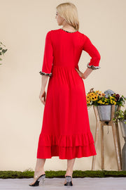 SALE!!  LD-A {Flirty Nature} Red Babydoll Maxi Dress w/Leopard Contrast  PLUS SIZE XL 2X 3X