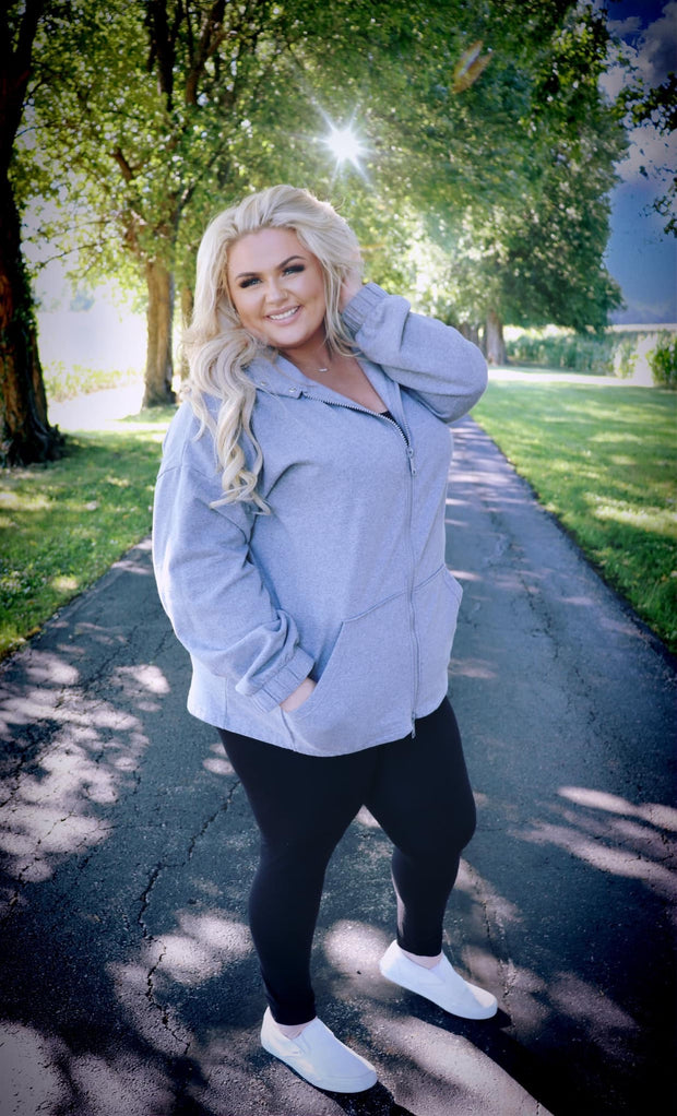 SALE!! OT-H {Comfy Chic}  Heather Grey Hoodie Jacket Full Zipper PLUS SIZE 1X 2X 3X