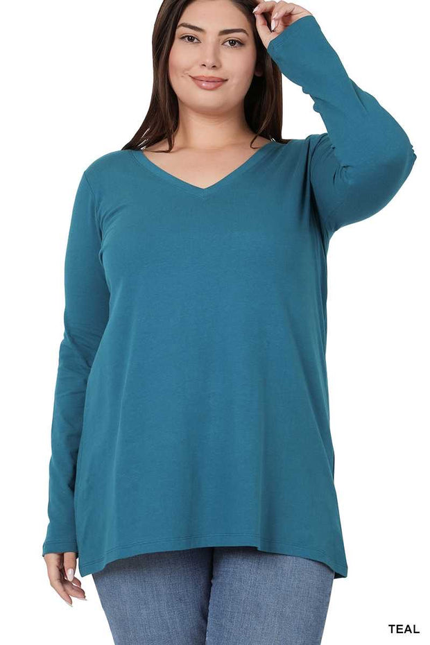 88 SLS-C {Keeping It Together} Teal Long Sleeve V-Neck Top  PLUS SIZE 1X 2X 3X