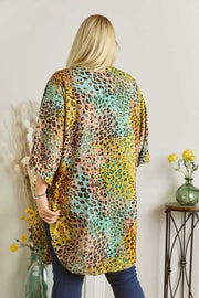 SALE!! 11 OT-H {Tangible Love} Mint Leopard Print Kimono PLUS SIZE XL 2X 3X