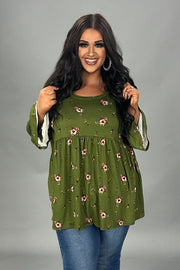 SALE! 13 PQ {Weekend Ready} Olive Floral Babydoll Top PLUS SIZE XL 2X 3X