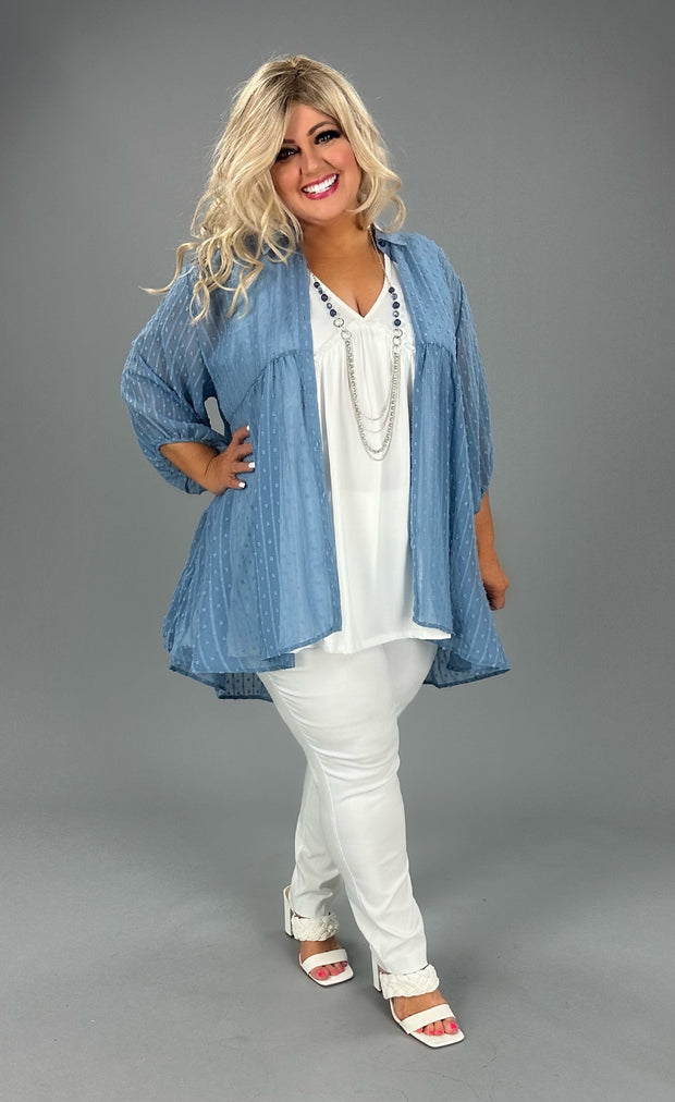 SALE!! 39 SQ-E {Bring On The Fun} Umgee Dusty Blue Swiss Dot Tunic PLUS SIZE XL 1X 2X