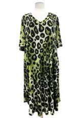 SALE!! 84 PSS {Content And Cozy} Green Leopard Print V-Neck Dress EXTENDED PLUS SIZE 3X 4X 5X