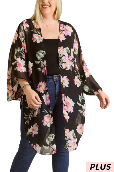 SALE!! 68 OT-B {Round The Clock} Black Floral Kimono PLUS SIZE XL 2X 3X