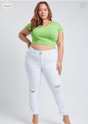 SALE!! LEG-72 {YMI Wanna Betta Butt} White Ripped Cuffed Ankle Jeans PLUS SIZE 14 16 18 20