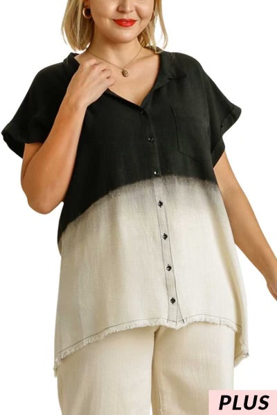 SALE!! 76 CP-B {Sounds Like Fun} Umgee Black Dip Dye Button Tunic PLUS SIZE XL 1X 2X