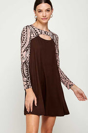 20 CP-S {Rare Love} Brown Print Tunic  w/Key Hole PLUS SIZE XL 2X 3X