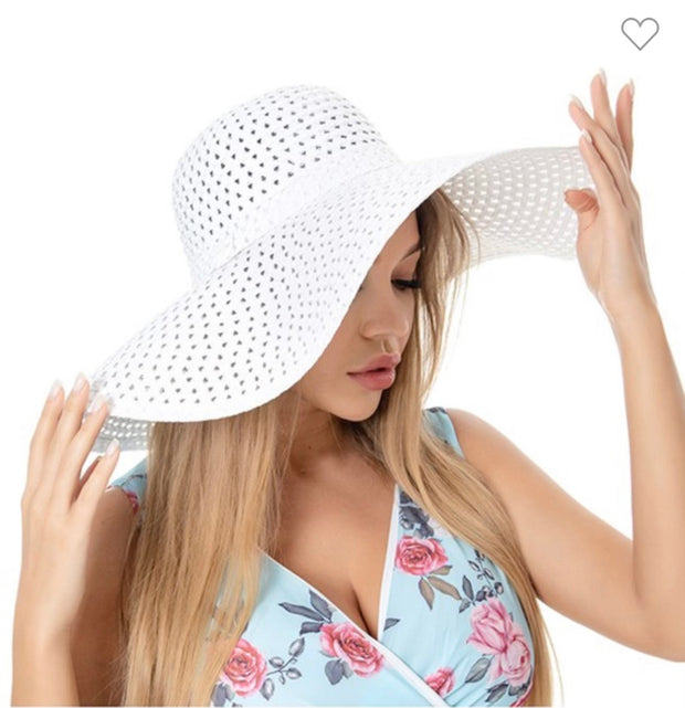 HATS  {Picnic Please} White Wide Brim Floppy Straw Hat