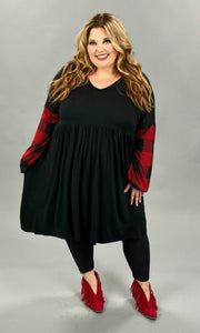 37 CP-E {Know Your Worth}  Black Red Plaid Babydoll Tunic PLUS SIZE XL 2X 3X