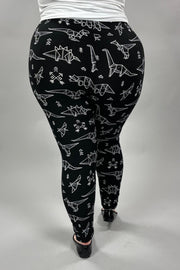 LEG-82 {Dino} Black Dinosaur Print Leggings EXTENDED PLUS SIZE 3X/5X