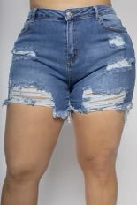 SALE!! LEG-65 {Wax Jean} Med. Distressed Stretch Mom Shorts PLUS SIZE 1X 2X 3X