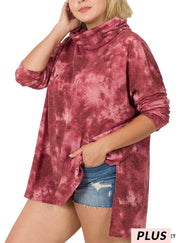 16 PLS {Ready To Travel} Burgundy Tie Dye Cowl Neck Top PLUS SIZE 1X 2X 3X