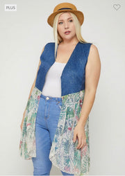 SALE!! 33 OT-Y {Time To Dress Up} Denim/Tropical Lace Vest PLUS SIZE XL 2X 3X