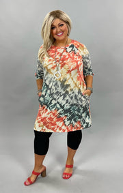 SALE!! PLS-B {True Believer} Orange Grey Aqua Tie Dye Knit Dress PLUS SIZE XL 2X 3X