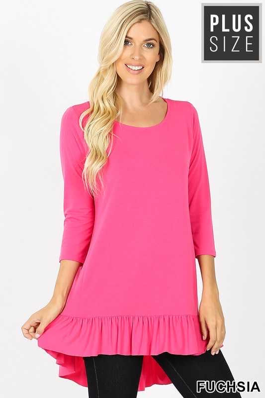 56 PQ-T {Pink Energy} Fuchsia Tunic w Ruffle Hem PLUS SIZE XL 2X 3X