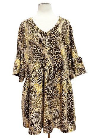 SALE!! 25 PSS {Round It Up} Taupe/Brown Animal Print Babydoll Top