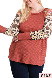 SALE! 17 CP {So Into You} Rust Waffle Knit Top w/Animal Print PLUS SIZE XL 2X 3X