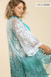 SALE!! 24 OT-J {A Little Flirty} Umgee Sage Dip Dye Floral Kimono PLUS SIZE XL 1X 2X