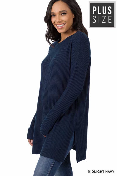 SALE!! 82 SLS-D {Speak Truth} Midnight Navy Waffle Knit Top SALE!! PLUS SIZE 1X 2X 3X