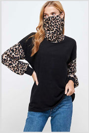 SALE!! 11 CP-A {Cat Ears}  Leopard Black Top With Mask  PLUS SIZE L XL 2X