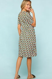 SALE!! 18 PSS-J {Follow My Lead} Aqua/Pink Geo Print Dress PLUS SIZE 1X 2X 3X