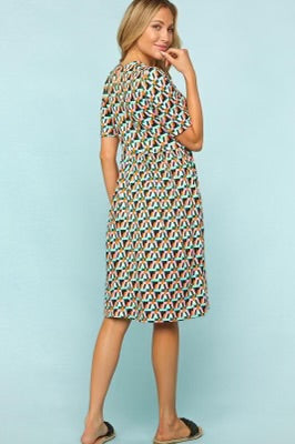 SALE!! 18 PSS-J {Follow My Lead} Aqua/Pink Geo Print Dress PLUS SIZE 1X 2X 3X