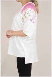 SALE!! 45 CP-C {Breakaway} Pink/White Tunic Floral Detail  PLUS SIZE 1X 2X 3X