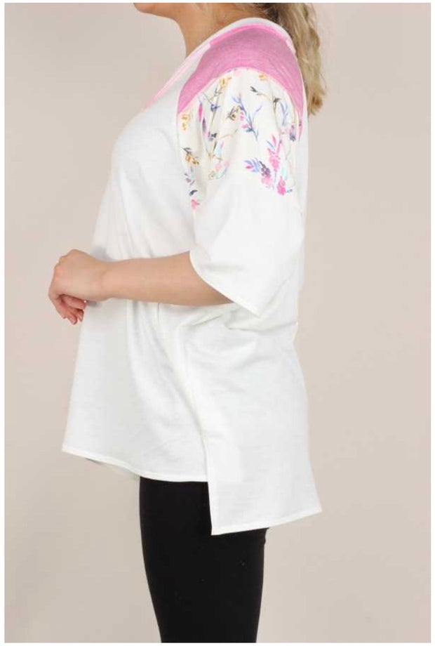 SALE!! 45 CP-C {Breakaway} Pink/White Tunic Floral Detail  PLUS SIZE 1X 2X 3X