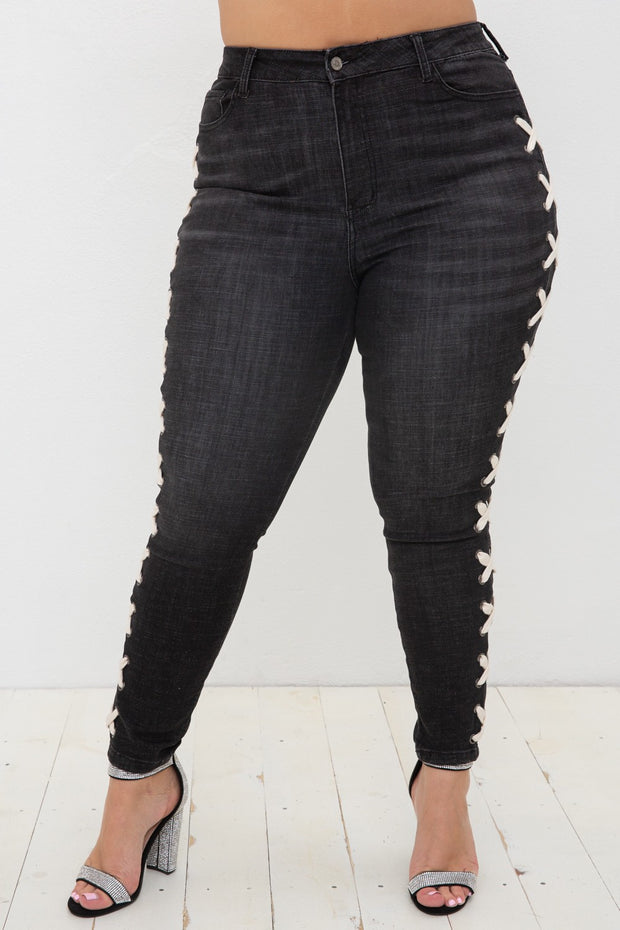 SALE!! Leg-B {Vocal Criss Cross} Black Jeans w/Side Criss Cross PLUS SIZE XL 2X 3X