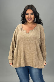 29 SLS {Waiting To Leave} Heather Brown Long Sleeve Top PLUS SIZE 1X 2X 3X