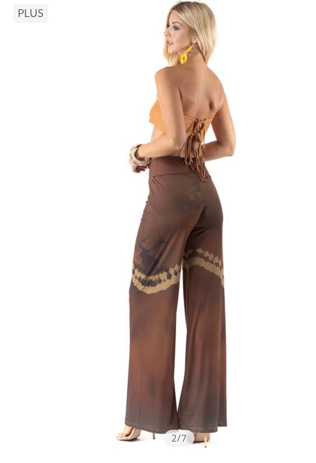 SALE! BT-A {Deer Tracks} Brown Deer Print Palazzo Pants PLUS SIZE 1X 2X 3X