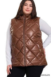 SALE!! 11 OT-A {Arctic Chill} Chocolate Quilted Pleather Vest PLUS SIZE 1X 2X 3X