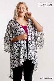 13 OT-F {Love Crush} Umgee Ivory Leopard  Print Kimono PLUS SIZE XL 1X 2X