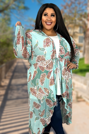 SALE!! LD-N {Makes Me Happy} Seafoam Paisley Print Duster PLUS SIZE XL 2X 3X