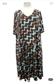 SALE!! 17  PSS-O {Wavelength} Brown/Mint Print V-Neck Dress PLUS SIZE 1X 2X 3X